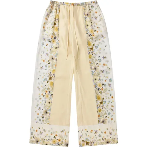 Wide Trousers, female, , Size: L Elegant Floral Silk Pants - Munthe - Modalova