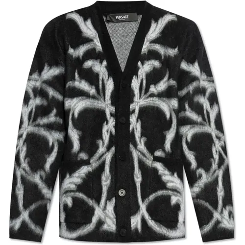 Cardigans, male, , Size: S Cardigan with barocco motif - Versace - Modalova