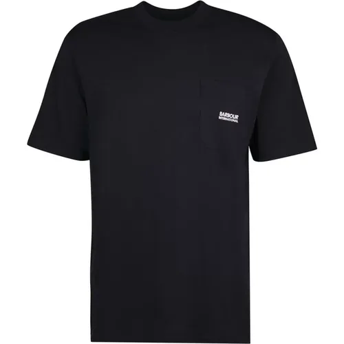 Schwarzes Baumwoll-T-Shirt mit Kontrastlogo , Herren, Größe: L - Barbour - Modalova