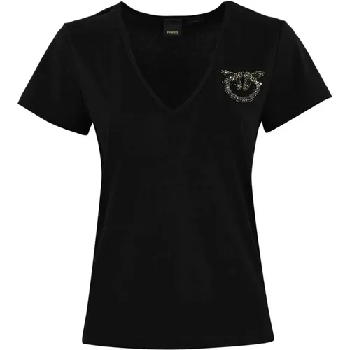 Love Birds Besticktes T-Shirt , Damen, Größe: 2XS - pinko - Modalova