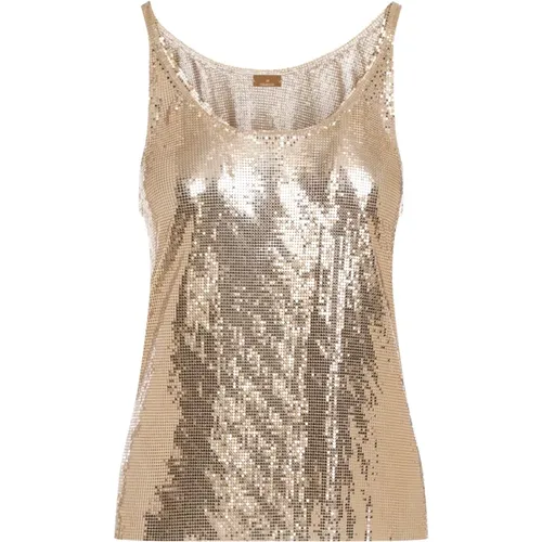 Sleeveless Tops, female, , Size: XS Gold Print Mesh Tank Top - Paco Rabanne - Modalova