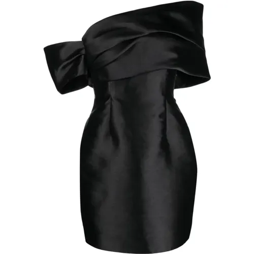 Schwarzes Satin Off-Shoulder Kleid , Damen, Größe: XS - Solace London - Modalova