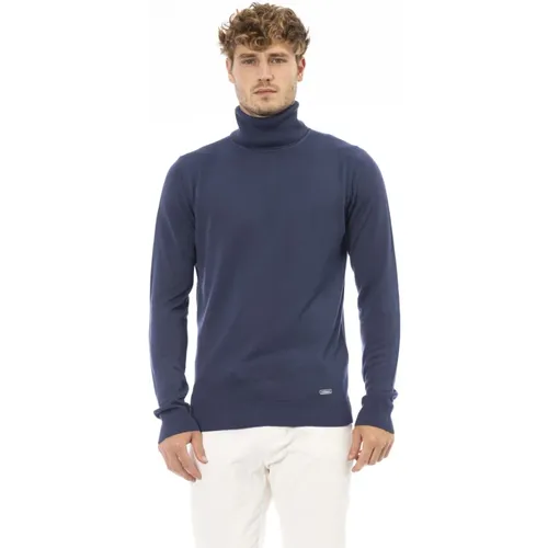 Turtlenecks, male, , Size: XL Ribbed Turtleneck Sweater with Monogram Detail - Baldinini - Modalova