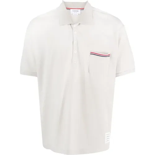 Polo Shirts, male, , Size: M Classic Cotton Polo Shirt in Ecru - Thom Browne - Modalova