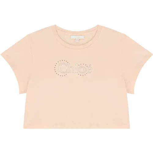 Rosa Cropped T-Shirt mit Logo-Stickerei - Chloé - Modalova