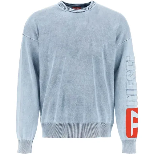 Denim Effect Knit Crew Neck Sweater , male, Sizes: S, M, L - Diesel - Modalova