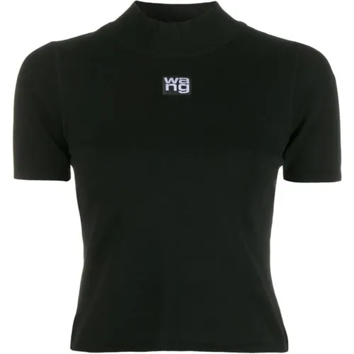 Schwarzes T-Shirt mit hohem Kragen , Damen, Größe: M - T by Alexander Wang - Modalova
