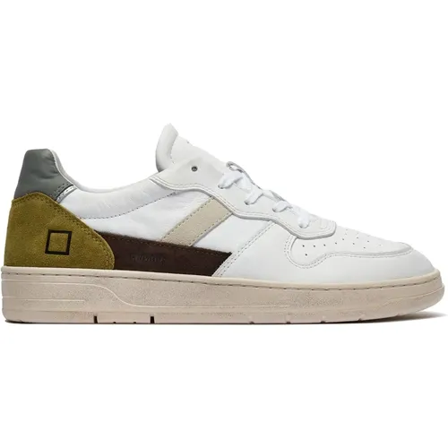 Sneakers, male, , Size: 7 US Leather Low Sneakers with Green Details - D.a.t.e. - Modalova