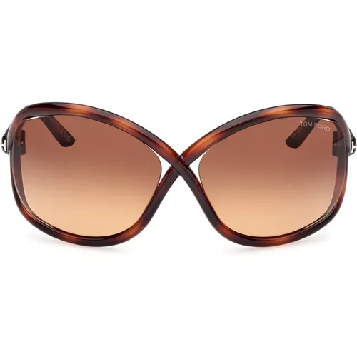 Sunglasses, female, , Size: 68 MM Classic Butterfly Sunglasses Havana - Tom Ford - Modalova