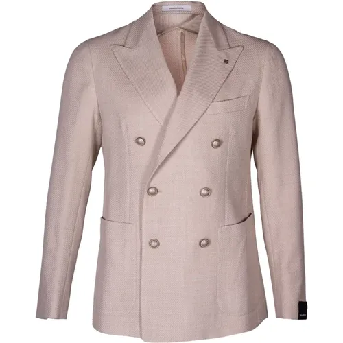 Blazers, male, , Size: M Men's Blazer. Double-breasted model with peak lapel. Regular fit. Applied pocket. Textured fabric. Metal button detail. Made - Tagliatore - Modalova