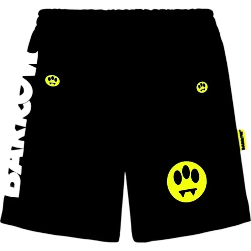 Schwarze Shorts mit Logo-Print und Lächeln - Barrow - Modalova