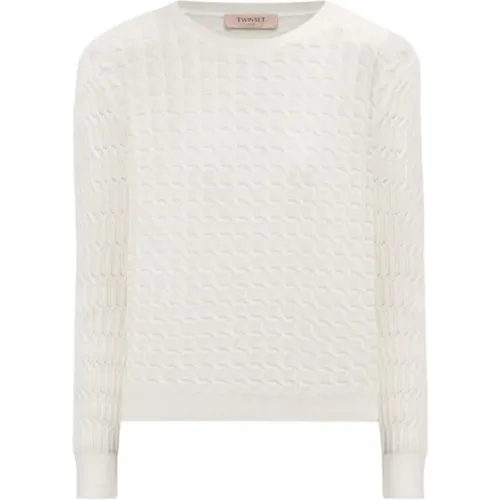 Cremefarbene Kreuzstich Pullover , Damen, Größe: L - Twinset - Modalova