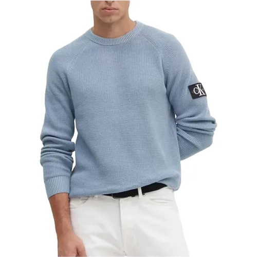 Geprägter Rundhalsausschnitt Pullover , Herren, Größe: L - Calvin Klein Jeans - Modalova