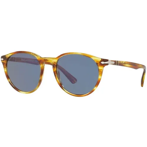 Sunglasses, male, , Size: 52 MM Round Oval Sunglasses Blue Havana - Persol - Modalova