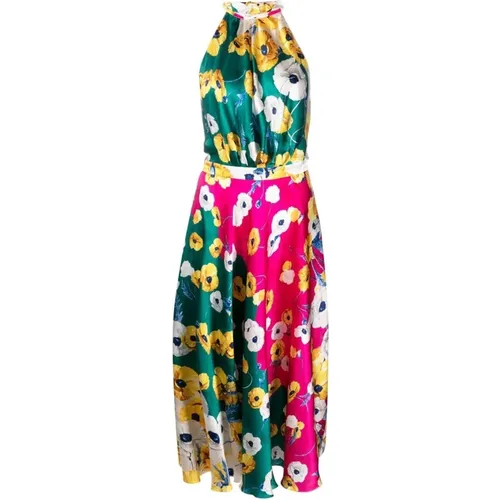 Floral Silk Dress with Open Back , female, Sizes: S - Raquel Diniz - Modalova