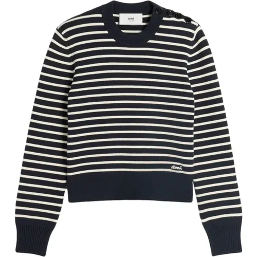 Striped Sweater with Button Detailing , male, Sizes: L, M, XL - Ami Paris - Modalova