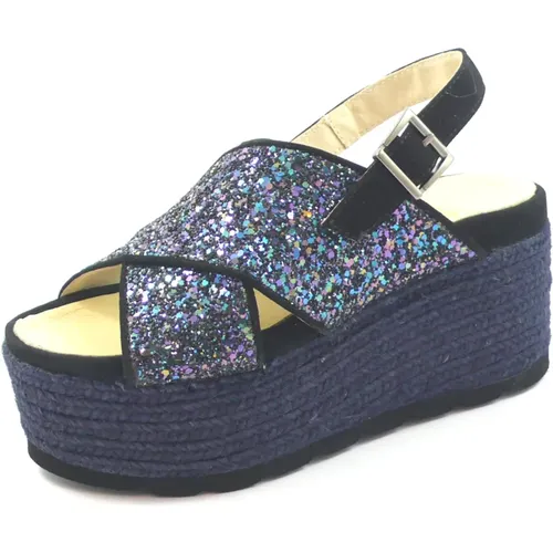 Blaue Glitzer Sneakers , Damen, Größe: 36 EU - Espadrilles - Modalova