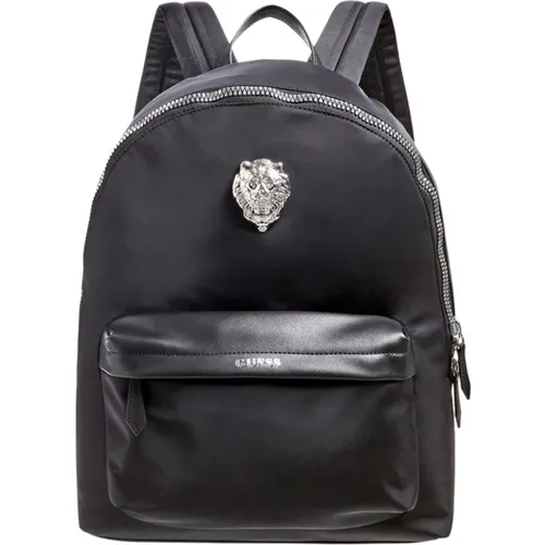 Men's Nylon Backpack with Lion Metal Logo , male, Sizes: ONE SIZE - Guess - Modalova