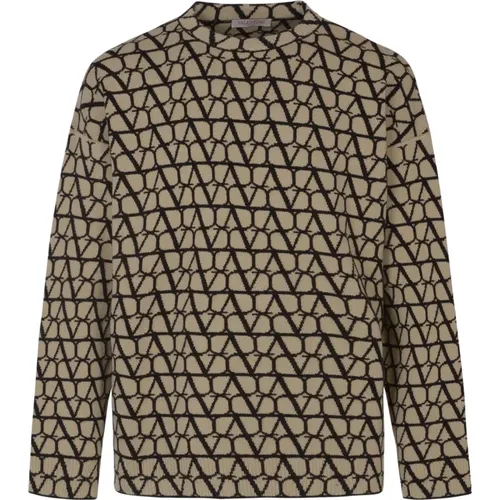 Brown Wool Sweater with Vlogo Signature Pattern , male, Sizes: XL, L - Valentino - Modalova