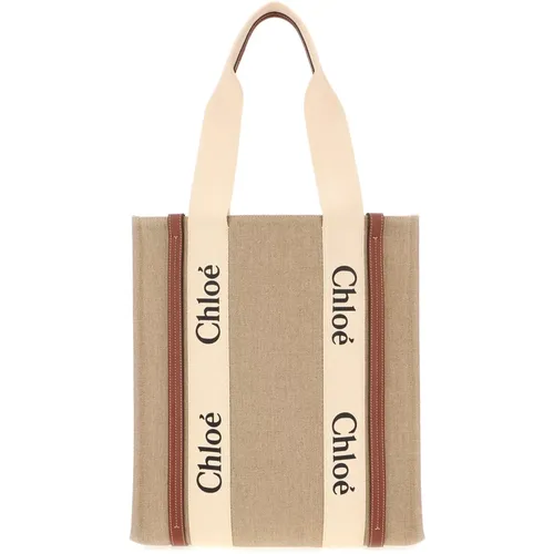 Tote Bags, female, , Size: ONE SIZE Woody Logo Embroidered Tote Bag - Chloé - Modalova