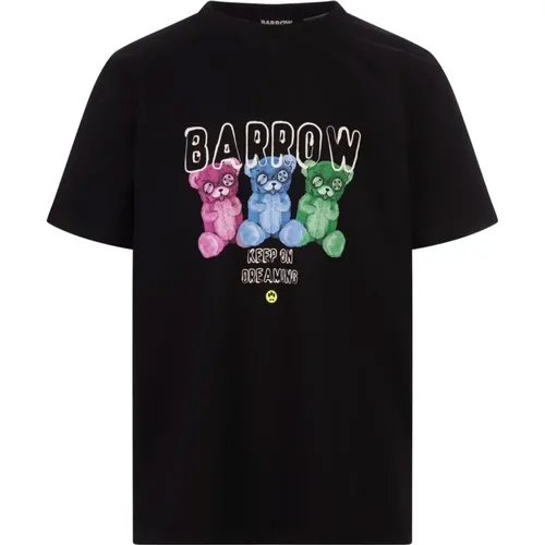 Schwarzes T-Shirt mit Teddy-Print , Herren, Größe: L - BARROW - Modalova