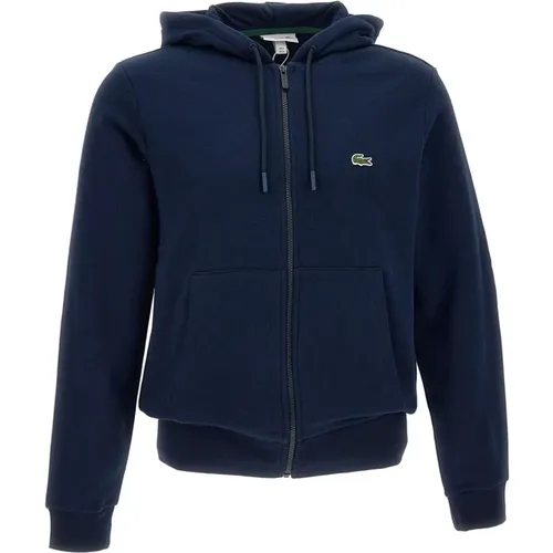 Klassischer Blauer Kapuzenpullover mit Reißverschluss , Herren, Größe: 2XL - Lacoste - Modalova