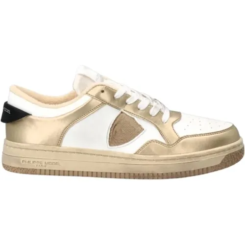 Weiß Gold Lyon Low Top Sneakers , Damen, Größe: 35 EU - Philippe Model - Modalova