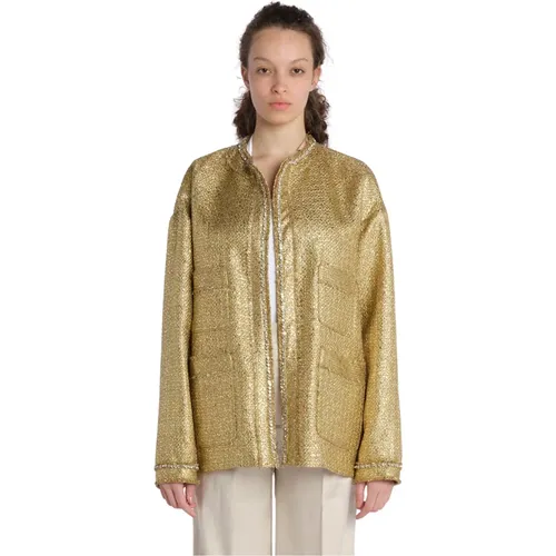 Golden Metallic Polyester Jacket , female, Sizes: M - N21 - Modalova