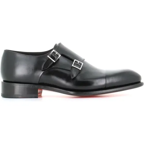 Flat Shoes with Double Buckle , male, Sizes: 8 1/2 UK - Santoni - Modalova