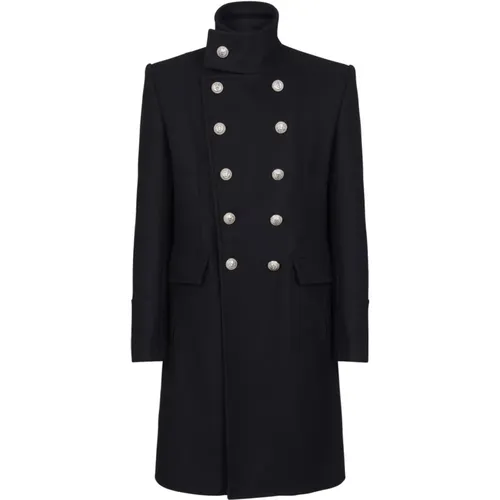 Double-Breasted Coats, male, , Size: M Military-Style Coat - Balmain - Modalova