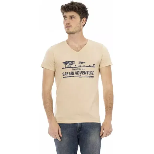 V-Neck T-Shirt with Elegant Frontprint , male, Sizes: 2XL, M, L, XL - Trussardi - Modalova