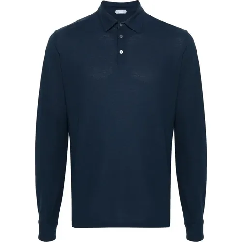 Polo Shirts, male, , Size: M IceCotton Long Sleeve Polo in Navy - Zanone - Modalova