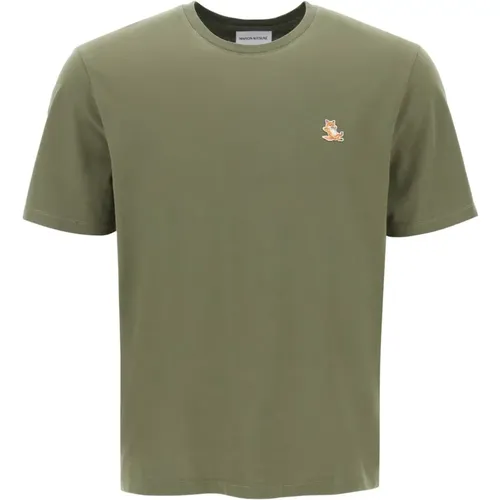 Chillax Fox Besticktes Crew-Neck T-Shirt,Chillax Fox Patch Grünes T-Shirt,T-Shirts - Maison Kitsuné - Modalova