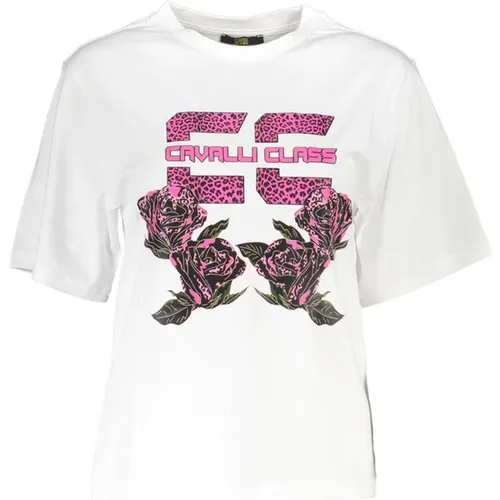Stilvolles Logo Print T-Shirt , Damen, Größe: M - Cavalli Class - Modalova