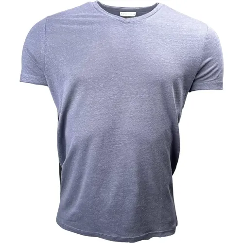Weiches Leinen V-Ausschnitt T-Shirt, Blau , Herren, Größe: M - Kiefermann - Modalova