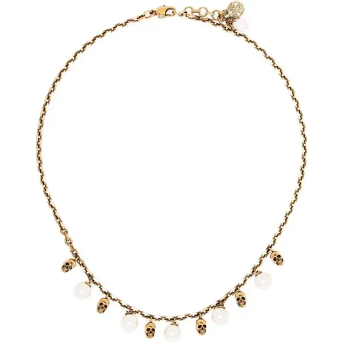 Goldene Perlen Swarovski Skull Halskette , Damen, Größe: ONE Size - alexander mcqueen - Modalova