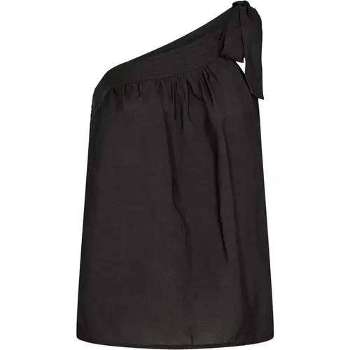 Asymmetrisches Schwarzes Top mit Rüschendetail , Damen, Größe: XL - Co'Couture - Modalova