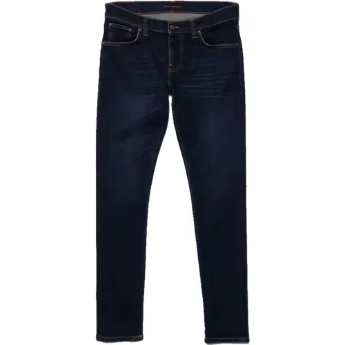 Dunkelblaue Slim Fit Bio-Baumwolljeans , Herren, Größe: W30 L32 - Nudie Jeans - Modalova