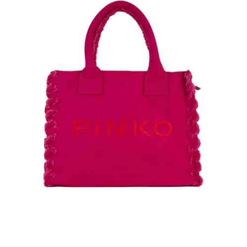 Canvas Shopper Tasche mit Fransigen Kanten - pinko - Modalova