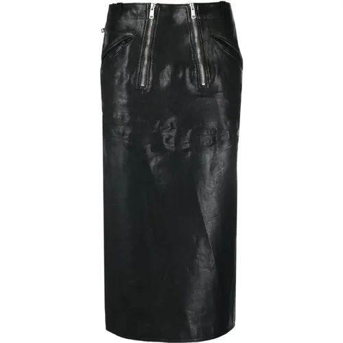 Vintage Leather Midi Skirt with Snap Button and Double Zipper , female, Sizes: XS, S - Prada - Modalova