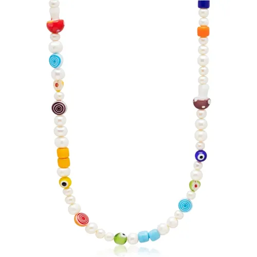 Men's Pearl Choker with Playful Glass Beads - Nialaya - Modalova