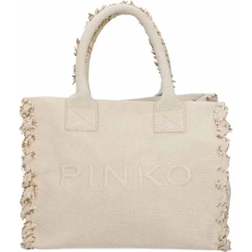 Monochrome Canvas Beach Shopper Bag , female, Sizes: ONE SIZE - pinko - Modalova