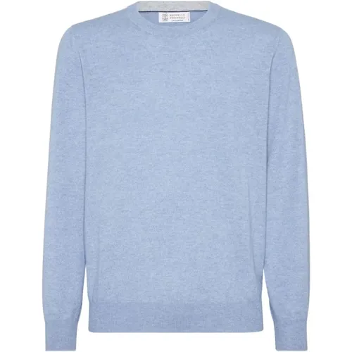 Cashmere Knitwear, male, , Size: M Clear Cashmere Crew Neck Sweater - BRUNELLO CUCINELLI - Modalova