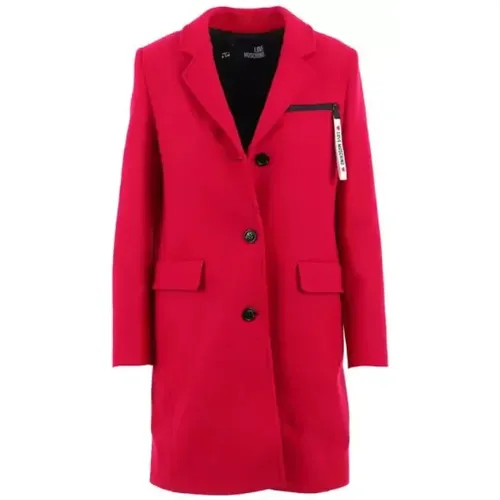 Blazers, female, , Size: XS Wool Coat with Double Front Pocket - Love Moschino - Modalova