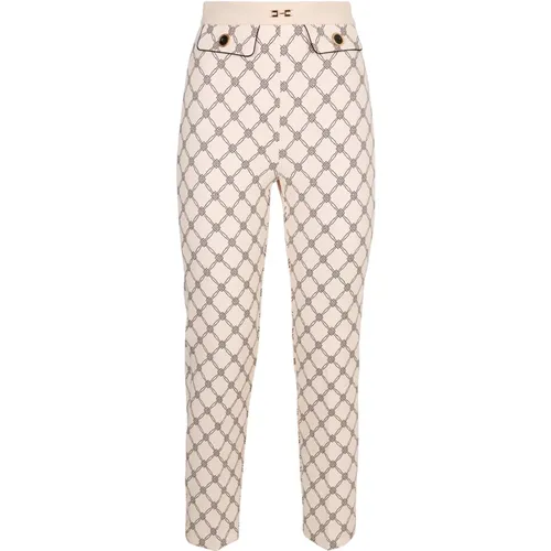 Cropped Trousers, female, , Size: XS Cropped Cotton Trousers with Pockets - Elisabetta Franchi - Modalova
