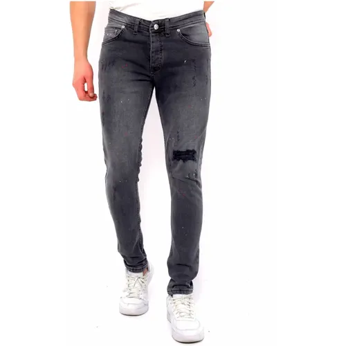Slim Fit Distressed Paint Splatter Jeans - Dc-054 , male, Sizes: W33, W29, W31, W34 - True Rise - Modalova
