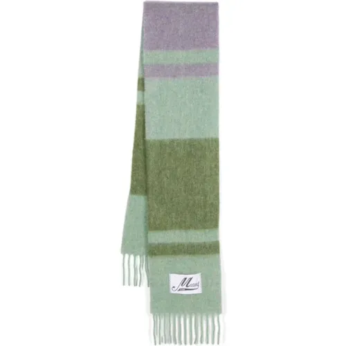 Winter Scarves, female, , Size: ONE SIZE Green Striped Mohair Wool Blend Scarf - Marni - Modalova