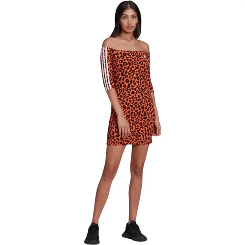 Leopardenmuster Kleid, Orange, 3/4 Ärmel - Adidas - Modalova