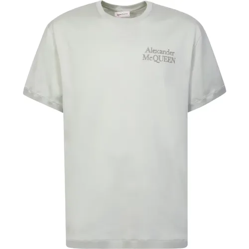 Weißes T-Shirt mit tonaler Logo-Stickerei - alexander mcqueen - Modalova