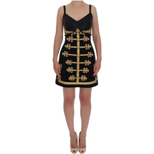Schwarzes Wollstretch-Gold-A-Linien-Kleid - Dolce & Gabbana - Modalova